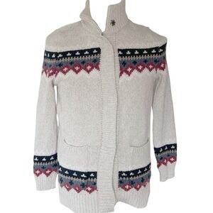 Abercrombie Kids Fair Isle Knit Cardigan Sweater Tan Multi 15/16 Ski Apres Core